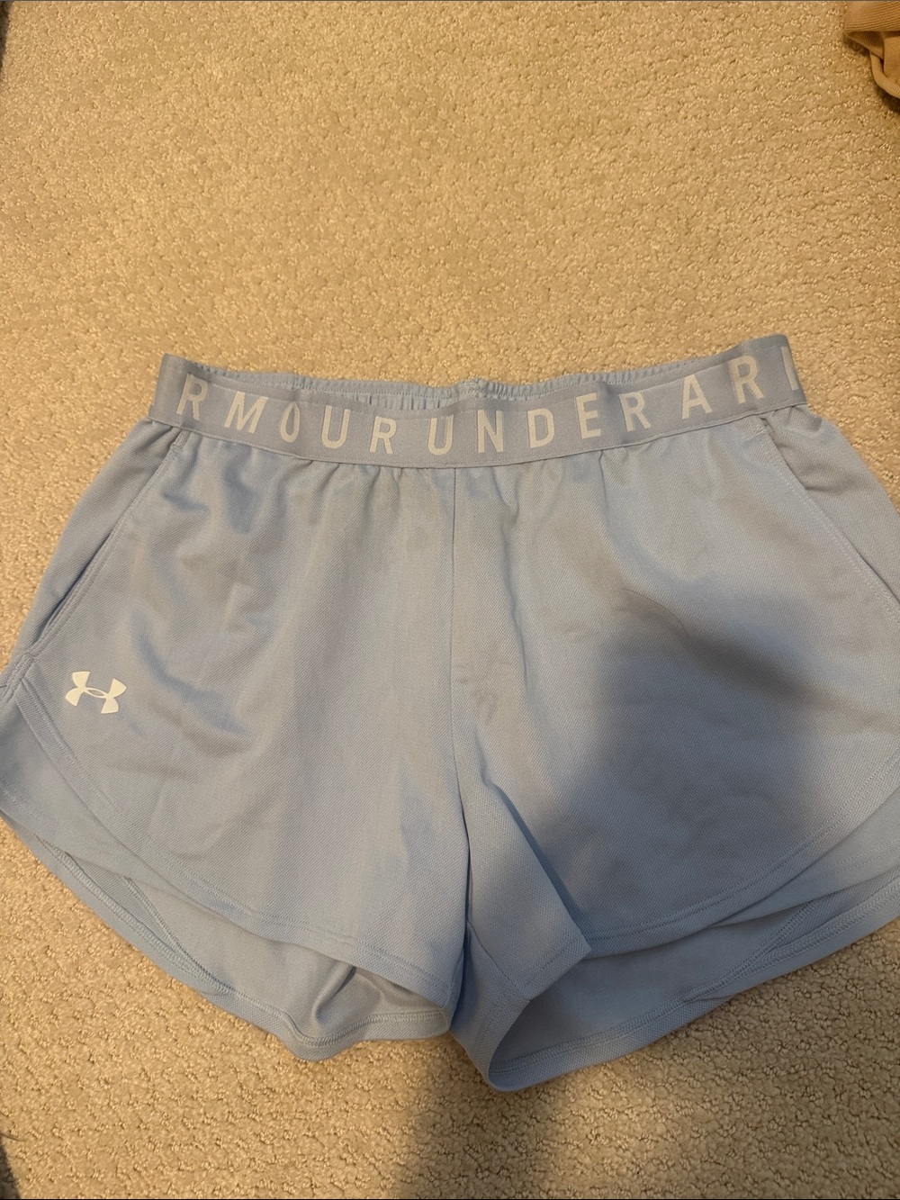 Under Armour Women's Light Blue Athletic Shorts with Logo Waistband